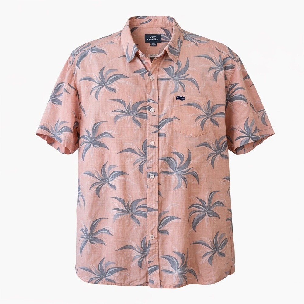 O'Neill Tropical Palm Print Button Up Shirt Mens XL Rayon Cotton Beach